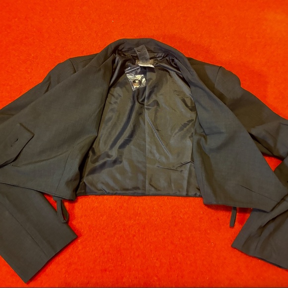 Sans Souci charcoal gray criss-cross ribbons cropped blazer NWT - Picture 11 of 12